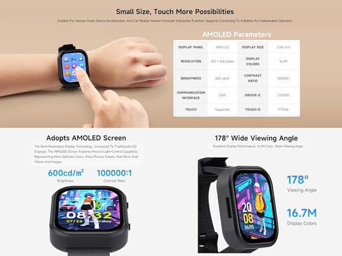 ESP32-S3 2.06inch AMOLED Touch Watch Development Board, with 410×502 Pixels 16.7M Color Display, Integrate 2.4 GHz Wi-Fi and BLE 5, Support Offline Voice Recognition and AI Speech Interaction in Kuwait