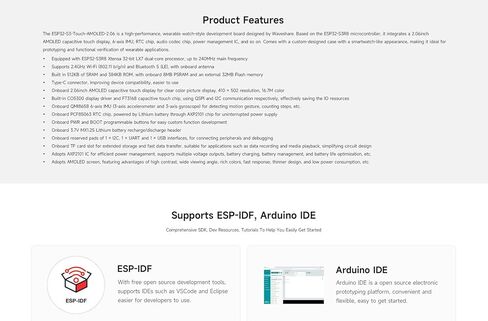 ESP32-S3 2.06inch AMOLED Touch Watch Development Board, with 410×502 Pixels 16.7M Color Display, Integrate 2.4 GHz Wi-Fi and BLE 5, Support Offline Voice Recognition and AI Speech Interaction in Kuwait