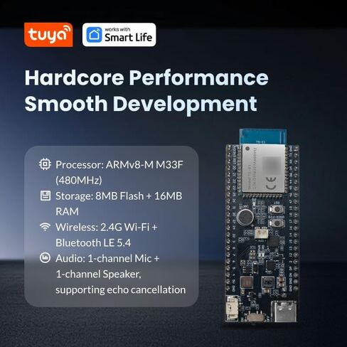 لوحة تطوير Tuya T5AI-Core، WiFi + Bluetooth 5.4 AI Voice Core Kit مع معالج ARM Cortex-M33 480 ميجا هرتز، ميكروفون ومكبر صوت مدمج، دعم طاقة USB والبطارية للنماذج الأولية للأجهزة الذكية IoT in Kuwait