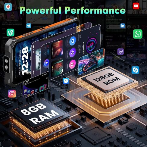 FOSSIBOT F110L 8GB+128GB +2TB هاتف اتصال متين غير مقفل، هاتف ذكي 10000 مللي أمبير في الساعة يعمل بنظام Android 15، هاتف بصوت عالٍ 128 ديسيبل، كاميرا 6.745 بوصة 50 ميجابكسل هاتف مقاوم للماء ثنائي شريحة الاتصال/إضاءة تخييم (2026 برتقالي) in Kuwait