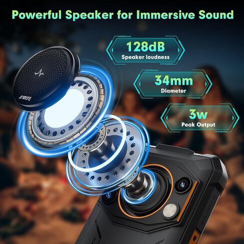 FOSSIBOT F110L 8GB+128GB +2TB هاتف اتصال متين غير مقفل، هاتف ذكي 10000 مللي أمبير في الساعة يعمل بنظام Android 15، هاتف بصوت عالٍ 128 ديسيبل، كاميرا 6.745 بوصة 50 ميجابكسل هاتف مقاوم للماء ثنائي شريحة الاتصال/إضاءة تخييم (2026 برتقالي) in Kuwait