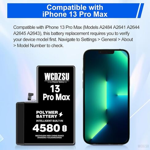 Battery Replacement for iPhone 13 Pro Max 4580mAh High Capacity New 0 Cycle Lithium Polymer Battery for iPhone 13 Pro Max with Full Tool Kit Model A2484 A2641 A2644 A2645 A2643 in Kuwait