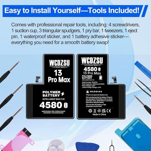 Battery Replacement for iPhone 13 Pro Max 4580mAh High Capacity New 0 Cycle Lithium Polymer Battery for iPhone 13 Pro Max with Full Tool Kit Model A2484 A2641 A2644 A2645 A2643 in Kuwait