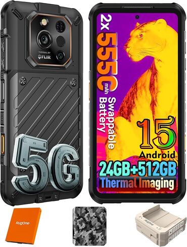 RUGONE Xever 7 Pro 5G هاتف متين، بطاريات مزدوجة 5550 مللي أمبير قابلة للتبديل، تصوير حراري، 24 جيجابايت + 512 جيجابايت أبعاد 7025، شاشة AMOLED 6.67 بوصة 120 هرتز، 64 ميجابكسل + 50 ميجابكسل + 32 ميجابكسل، eSIM/مصباح يدوي/Widevine L1/NFC، الكثبان الرملية in Kuwait