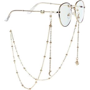 AININI 27.5 inch Eyeglass Chains Star Gold Bead Face Mask Lanyard Mask Chains Eyeglass Necklace Eyewear Retainer String Holder Around Neck for Women in Kuwait