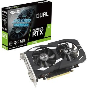 ASUS Dual NVIDIA GeForce RTX 3050 6GB OC Edition Gaming Graphics Card - PCIe 4.0, 6GB GDDR6 Memory, HDMI 2.1, DisplayPort 1.4a, 2-Slot Design, Axial-tech Fan Design, 0dB Technology, Steel Bracket in Kuwait