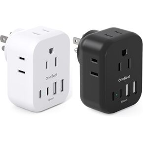 أساسيات سفينة الرحلات البحرية، موسع منافذ حائط متعدد المقابس مع 4 منافذ 4 USB (2 USB-C)، شريط طاقة معتمد من كروز، واقي غير قابل للارتفاع، محول قابس، أبيض + أسود in Kuwait