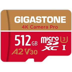 【استعادة البيانات لمدة 5 سنوات】 بطاقة GIGASTONE 512GB Micro SD، كاميرا 4K Pro، A2 V30 للهواتف الذكية، Gopro، كاميرات الحركة، تسجيل فيديو 4K UHD، R/W حتى 150/120 ميجابايت/ثانية، UHS-I U3 C10 فئة 10 مع محول in Kuwait