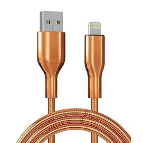 6FT Chew Proof Metal Braided Lightning Cable - MFi Certified Indestructible USB to Lightning Charging Cable, Stainless Steel Cat & Dog Proof iPhone Charger Cord, Orange in Saudi Arabia