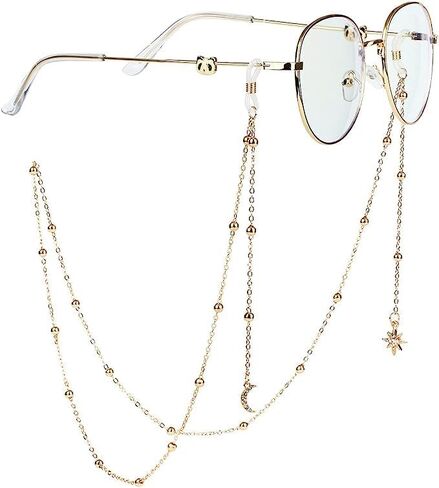 AININI 27.5 inch Eyeglass Chains Star Gold Bead Face Mask Lanyard Mask Chains Eyeglass Necklace Eyewear Retainer String Holder Around Neck for Women in Kuwait