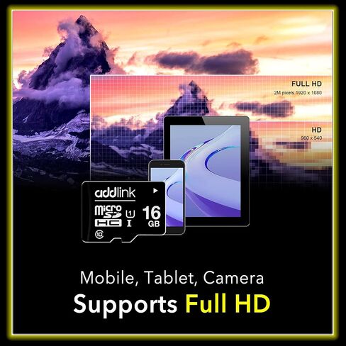 بطاقة ذاكرة Micro SD سعة 16 جيجابايت مكونة من 5 حزم من Addlink، وسرعة 85 ميجابايت/ثانية، وفيديو عالي الدقة بالكامل، وأمن المراقبة، وكاميرا الحركة U1 C10 فئة 10 بطاقة ذاكرة Micro SDHC UHS-I، مع محول MicroSD إلى SD in Kuwait