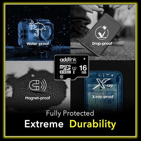 بطاقة ذاكرة Micro SD سعة 16 جيجابايت مكونة من 5 حزم من Addlink، وسرعة 85 ميجابايت/ثانية، وفيديو عالي الدقة بالكامل، وأمن المراقبة، وكاميرا الحركة U1 C10 فئة 10 بطاقة ذاكرة Micro SDHC UHS-I، مع محول MicroSD إلى SD in Kuwait