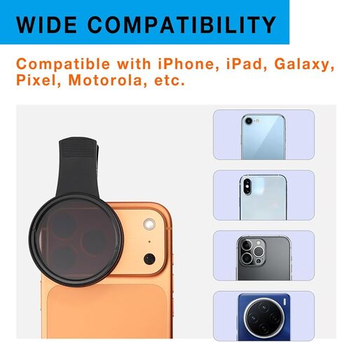 مجموعة مرشح عدسة كاميرا الهاتف CPL بمشبك 52 مم، مرشح مستقطب دائري متوافق مع iPhone17/16/15/14/13/12/11، عدسة مستقطبة للهواتف الذكية المحمولة المحسنة للتصوير الفوتوغرافي in Kuwait