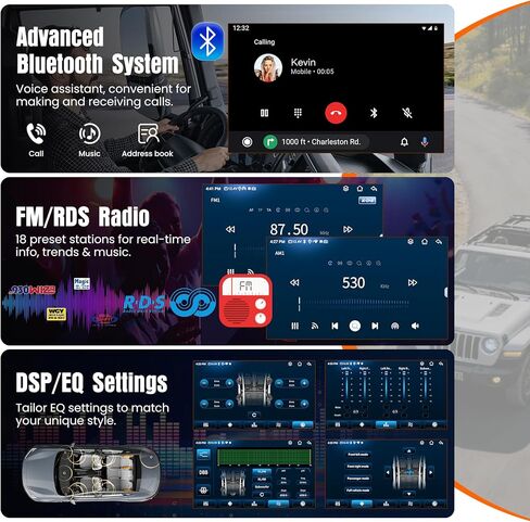 Car Radio for Jeep Wrangler JL 2018-2021 & Gladiator JT 2020-2021, 6+128GB Android 15 Car Stereo Support Wireless Carplay & Android Auto Bluetooth Voice Control/DSP/EQ/FM WiFi Backup Camera in Saudi Arabia