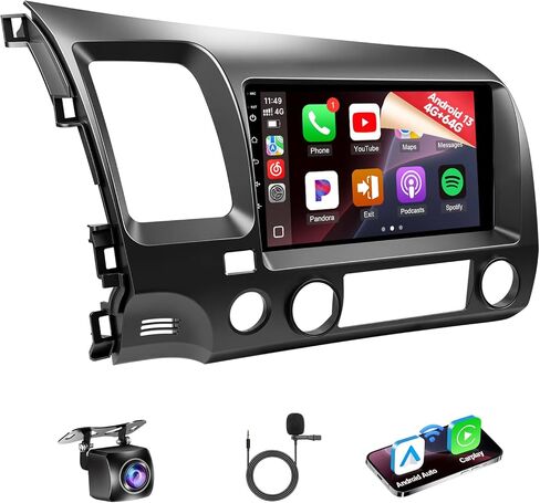 Naifay 4G+64G Android 13 Car Radio for Honda Civic 2006 2007 2008 2009 2010 2011, 9 inch IPS Touch Screen for Honda Civic CarPlay/Android Auto/Bluetooth/GPS/WiFi/Mirrorlink/Camera in Kuwait