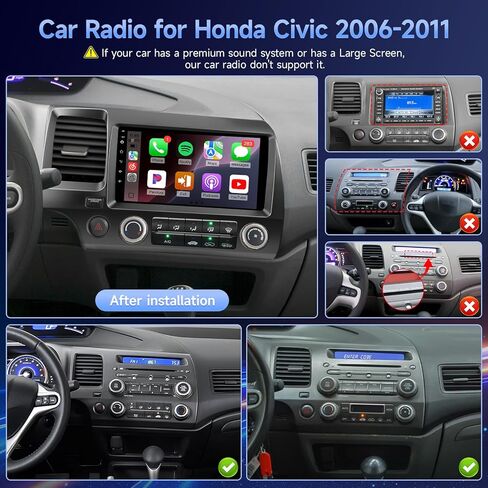 Naifay 4G+64G Android 13 Car Radio for Honda Civic 2006 2007 2008 2009 2010 2011, 9 inch IPS Touch Screen for Honda Civic CarPlay/Android Auto/Bluetooth/GPS/WiFi/Mirrorlink/Camera in Kuwait