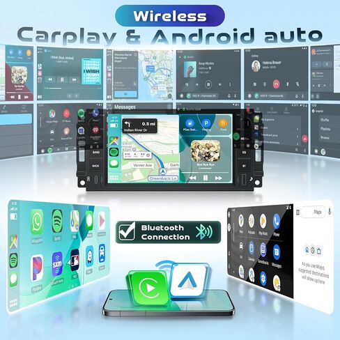 [Android 15.0/4G+64G] راديو سيارة بشاشة لمس IPS 6.86 بوصة لسيارة Dodge RAM 2002-2006/Jeep Grand Cherokee 1999-2004/لسيارة Jeep Wrangler 2003-2006 مع Carplay اللاسلكي وAndroid Auto in Kuwait