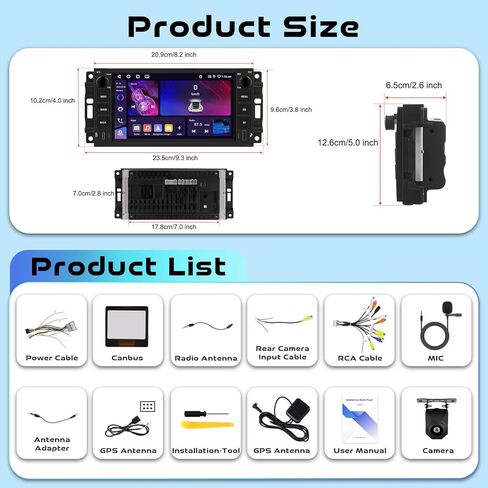 [Android 15.0/4G+64G] راديو سيارة بشاشة لمس IPS 6.86 بوصة لسيارة Dodge RAM 2002-2006/Jeep Grand Cherokee 1999-2004/لسيارة Jeep Wrangler 2003-2006 مع Carplay اللاسلكي وAndroid Auto in Kuwait