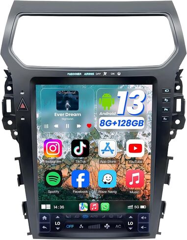 ستيريو سيارة صوت عالي الدقة لسيارة Ford Explorer لعام 2011-2019 - مع شاشة 12.1 بوصة Android 8+128G Wireless CarPlay Android Auto - RDS نظام ملاحة صوتي محسّن بنظام تحديد المواقع العالمي (GPS) 5GWiFi in Kuwait