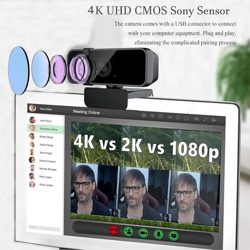 كاميرا ويب 4K، كاميرا ويب متدفقة مع جهاز تحكم عن بعد، متوافقة مع المستشعر، كاميرا كمبيوتر مزدوجة الميكروفونات لإلغاء الضوضاء، تركيز تلقائي، تصحيح الإضاءة المنخفضة مثالية للبث، OBS، الكمبيوتر الشخصي، الكمبيوتر المحمول، سطح المكتب in Kuwait