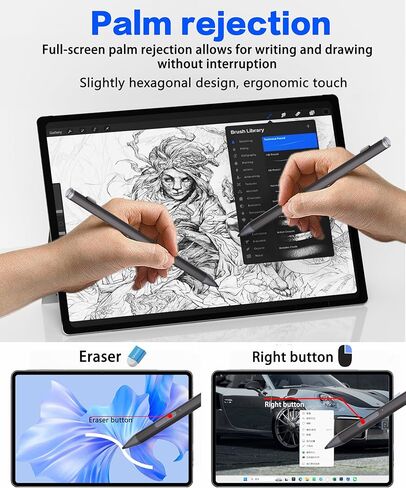 قلم Surface - قلم لجهاز Surface Pro 12/11/10/X/9/8/7/7+/6/5/Go 3/Go 2/Book/Laptop 5/Studio 2 مزود بـ 4 سنون، 4096 قلم لمس لحساسية الضغط ورفض راحة اليد وقابل لإعادة الشحن in Kuwait
