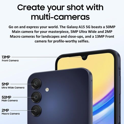 Samsung Galaxy A15 5G، 64 جيجابايت + 4 جيجابايت رام، أزرق أسود - مفتوح (GSM فقط) (متجدد) in Kuwait