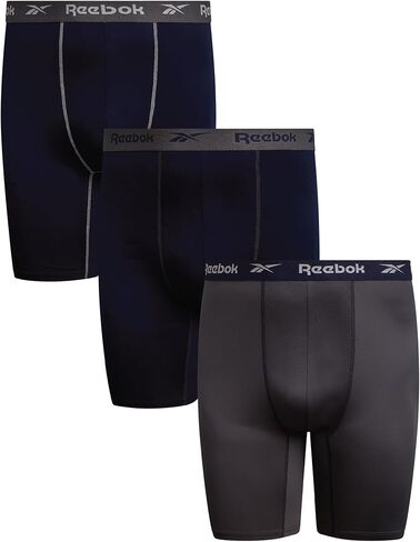Reebok Mens Boxer Briefs - 3 Pack Big & Tall 10" Inseam Long Leg Stretch Performance Mens Underwear Boxers with Contour Pouch in Saudi Arabia