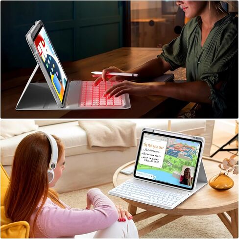 حافظة لوحة مفاتيح JKSML لجهاز iPad A16 الجيل الحادي عشر 2025 11 بوصة وiPad الجيل العاشر 2022 10.9 بوصة مع لوحة مفاتيح بلوتوث بإضاءة خلفية 7 ألوان (اقتران سريع)، حامل أقلام على الجانب الأيمن، سيليكون ناعم، رمادي بإضاءة خلفية in Kuwait