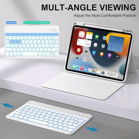 حافظة لوحة مفاتيح JKSML لجهاز iPad A16 الجيل الحادي عشر 2025 11 بوصة وiPad الجيل العاشر 2022 10.9 بوصة مع لوحة مفاتيح بلوتوث بإضاءة خلفية 7 ألوان (اقتران سريع)، حامل أقلام على الجانب الأيمن، سيليكون ناعم، رمادي بإضاءة خلفية in Kuwait