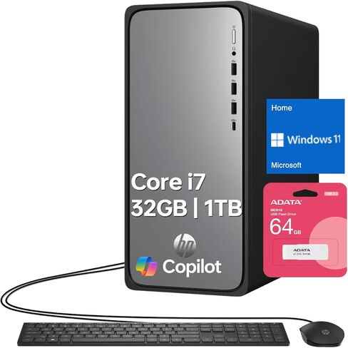 كمبيوتر HP OmniDesk MO2 Envy Next Brand Tower، i7-14700 (> Ultra 7 155H)، كمبيوتر Copilot AI، ذاكرة الوصول العشوائي DDR5 سعة 64 جيجابايت، SSD 2 تيرابايت، W11H، Wi-Fi 6، Wired KB & M، دعم شاشتين، حزمة مع محرك أقراص فلاش USB ADATA سعة 64 جيجابايت in Kuwait