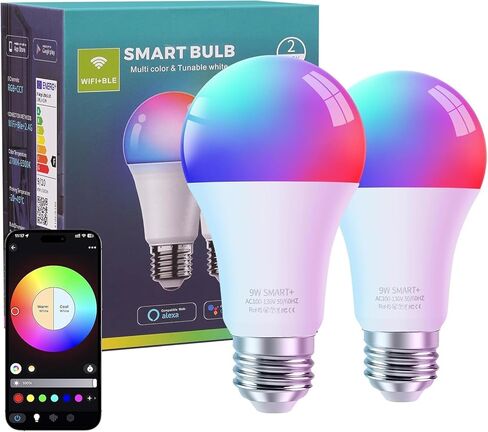 FRIDEKO HOME LED Smart Light Bulbs - Wi-Fi & Bluetooth Light Bulbs, Color Changing Light Bulb Compatible with Alexa and Google Assistant, A19 E26 RGBTW Light Bulb, 800LM (4 Pack) in Saudi Arabia