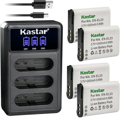 Kastar 3 Pack EN-EL23 Battery and LCD Triple USB Charger Compatible with Nikon EN-EL23, MH-67 Charger, Coolpix B700, P600, P610 Camera in Kuwait