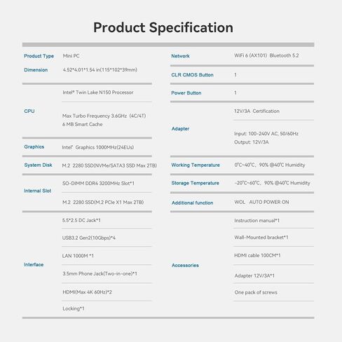 Beelink Mini PC, MINI S13 Intel Twin Lake N150 (Upgraded N100, 4C/4T), Mini Computer 16GB DDR4 RAM 500GB M.2 SATA SSD, Desktop PC Dual HDMI 4K UHD/RJ45 Ethernet/WiFi6/BT5.2/W11 Home/HTPC in Kuwait
