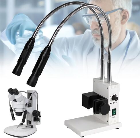 Fiber Optic Microscope Illuminator, with Dual Gooseneck LEDs, 500mm Flexible Light Tube, 6000K Cool Light, Adjustable Aperture for Stereo Zoom Microscopes, Lab Imaging in Kuwait
