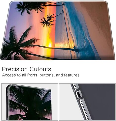 Case for 7" Kindle Paperwhite (12th Generation,2024)&Kindle Colorsoft Signature Edition 7" PU Leather Shockproof Stand Protective Cover with Auto Wake/Sleep,Sunset Beach Palm Trees in Kuwait