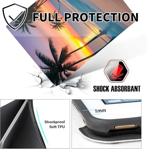 Case for 7" Kindle Paperwhite (12th Generation,2024)&Kindle Colorsoft Signature Edition 7" PU Leather Shockproof Stand Protective Cover with Auto Wake/Sleep,Sunset Beach Palm Trees in Kuwait