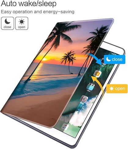 Case for 7" Kindle Paperwhite (12th Generation,2024)&Kindle Colorsoft Signature Edition 7" PU Leather Shockproof Stand Protective Cover with Auto Wake/Sleep,Sunset Beach Palm Trees in Kuwait