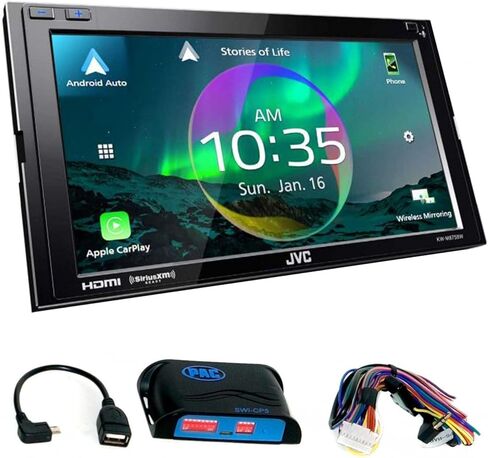 JVC KW-M875BW Digital Multimedia Receiver w/Wireless CarPlay and Android Auto, BT and High Res Audio (Does Not Play CDs) with PAC SWI-CP5 Steering Wheel Interface in Kuwait