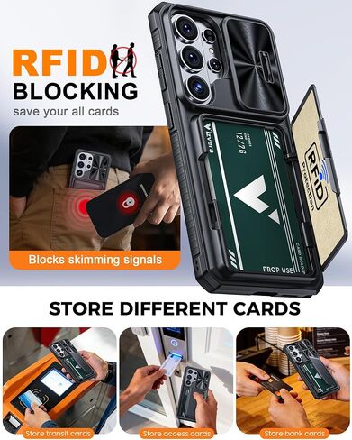 حافظة Vizvera لهاتف Samsung Galaxy S26 Ultra RFID [حامل بطاقات] [غطاء كاميرا] [حافة مرتفعة] حافظة هاتف سيليكون متينة مقاومة للصدمات لهاتف Galaxy S26 Ultra 6.9 بوصة 2026، أسود in Kuwait
