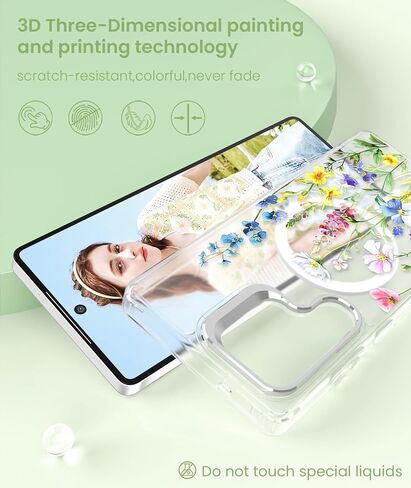 جراب Dretal مغناطيسي لهاتف Samsung Galaxy S26 Ultra زهري، واقي شاشة، حامل حلقة عدسة مدمج، غطاء نمط زهرة مغناطيسي شفاف غير لامع مقاوم للصدمات للنساء والفتيات، Galaxy S26 Ultra (زهور) in Kuwait