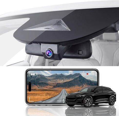 كاميرا داش أمامية 4K لسيارة Ford Mustang Mach-E 2021 2022 2023 2024 2025 2026 GT Select Premium، نمط OEM، تسجيل حلقي، مستشعر G، واي فاي مدمج، بطاقة 64 جيجابايت in Kuwait