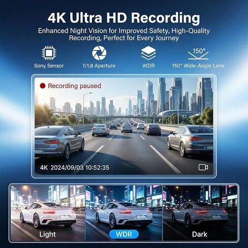 4K Dash Cam for Ford F150/F250 2021-2025 Raptor Lariat Limited King Ranch, OEM Style Front Camera 64GB SD Night Vision Loop Recording G-Sensor App Playback in Kuwait