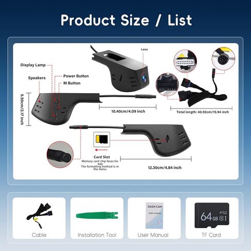 4K Dash Cam for Ford F150/F250 2021-2025 Raptor Lariat Limited King Ranch, OEM Style Front Camera 64GB SD Night Vision Loop Recording G-Sensor App Playback in Kuwait