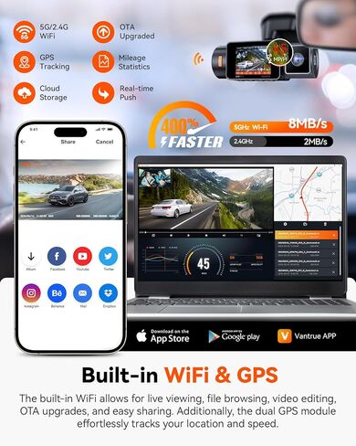 【الحزمة: كاميرا Vantrue N2X الأمامية والداخلية + حامل كأس شفط GPS】 كاميرا داش كام مزدوجة، كاميرا كابينة بالأشعة تحت الحمراء، STARVIS 2، نظام تحديد المواقع العالمي (GPS)، وضع ركن السيارة لمدة 24 ساعة، كاميرا داش واي فاي لسائقي سيارات الأجرة اليومية في Ride in Kuwait