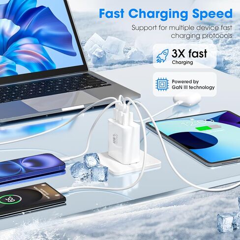 كتلة شاحن سريع USB C، 2 حزمة شحن متعددة المنافذ بقدرة 60 وات، 2 USB A & 3 USB C PD3.0 قابس شحن محول الطاقة لهاتف iPhone 16/15/14/13/iPad Mini/Pro/AirPods 4/GalaxyS23 (أبيض) in Kuwait