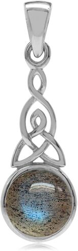 Silvershake Natural Moonstone 925 Sterling Silver Triquetra Celtic Knot Pendant with 18 Inch Chain Necklace in Kuwait