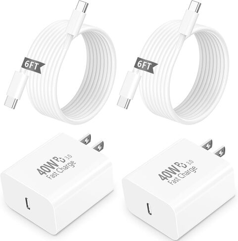 شاحن من النوع C شحن سريع لهاتف iPhone 17، 2 حزمة شاحن USB C بقدرة 40 وات مع كابل USB C إلى USB C بطول 6 أقدام، سلك شحن سريع متوافق مع iPhone 17/17 Pro/17 Pro Max/Air/16/16 Pro/16 Plus/15 in Kuwait