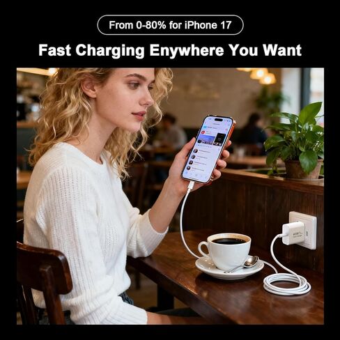 شاحن من النوع C شحن سريع لهاتف iPhone 17، 2 حزمة شاحن USB C بقدرة 40 وات مع كابل USB C إلى USB C بطول 6 أقدام، سلك شحن سريع متوافق مع iPhone 17/17 Pro/17 Pro Max/Air/16/16 Pro/16 Plus/15 in Kuwait