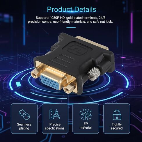 2 قطعة محول DVI إلى VGA، DVI ذكر إلى VGA أنثى عالي السرعة DVI-I24+5 محول منافذ 24+1 Pin VGAto DVICable لـ DVD HDTV Plasma وجهاز العرض in Kuwait