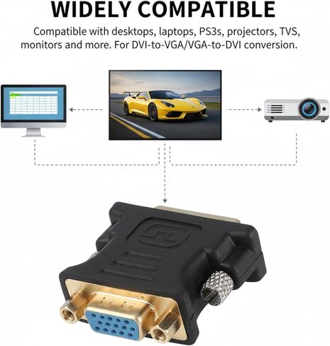 2 قطعة محول DVI إلى VGA، DVI ذكر إلى VGA أنثى عالي السرعة DVI-I24+5 محول منافذ 24+1 Pin VGAto DVICable لـ DVD HDTV Plasma وجهاز العرض in Kuwait